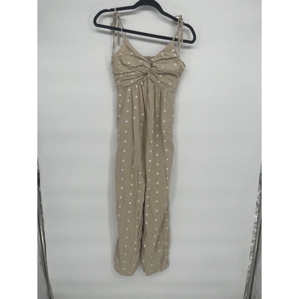 Old Navy Women's S Tan White Polka Dot Shoulder Tie Twist Cami Jumpsuit Linen
